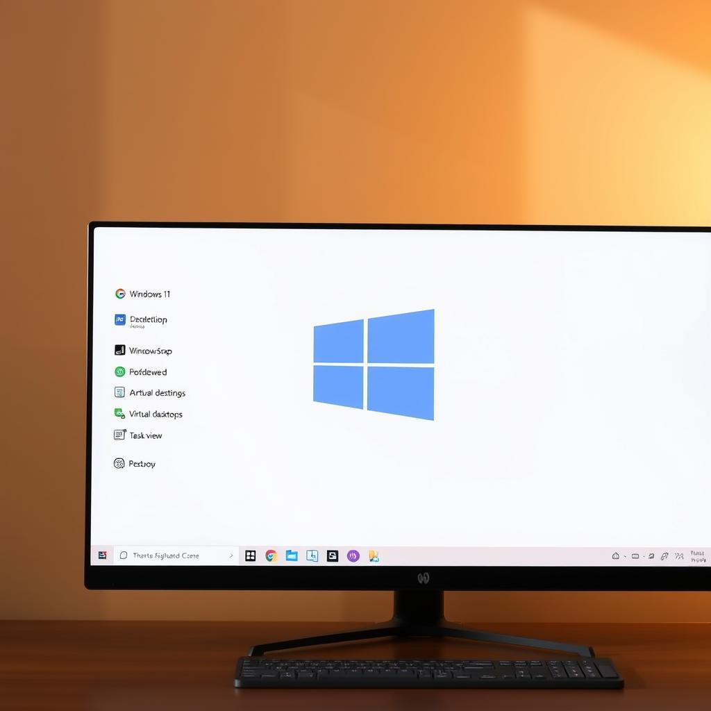 A sleek, minimalist desktop with the Windows 11 logo prominently displayed, showcasing its streamlined interface and productivity-enhancing features. The screen shows advanced settings and customization options, such as window snapping, virtual desktops, and task view. Warm, soft lighting creates a focused, professional atmosphere, while a clean, uncluttered background emphasizes the operating system's modern and efficient design. The overall composition conveys a sense of organization, optimization, and the seamless integration of technology into the user's workflow.